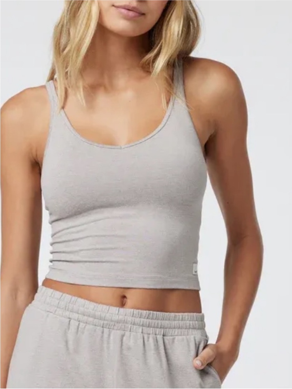 Vuori Halo Performance Crop Tank Top Cami Soft Pewter Heather Beige Extra Small